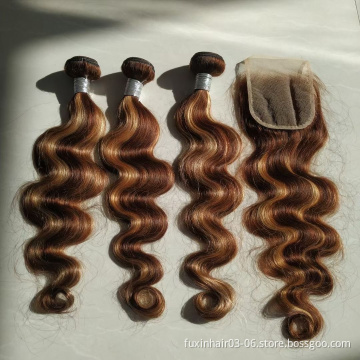 3 Tone Color Ombre Curly Body Deep Weave Virgin Hair Frontal Extensions Raw Blonde Ombre Human Hair Bundles With Closure